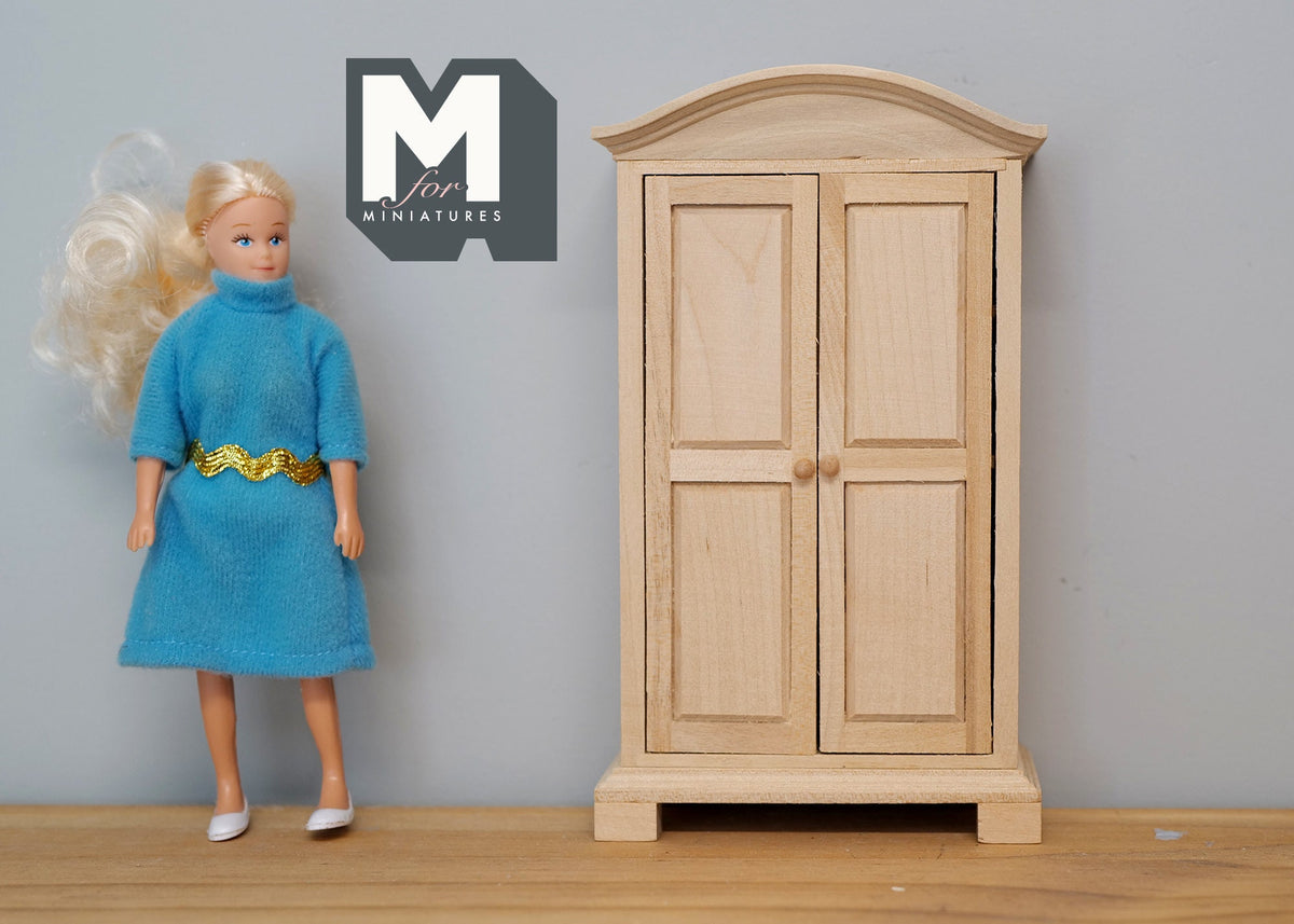 1:12 Dollhouse Supplies bedroom furniture miniature unfinished unpainted wooden dresser closet with 2 swing doors - I013