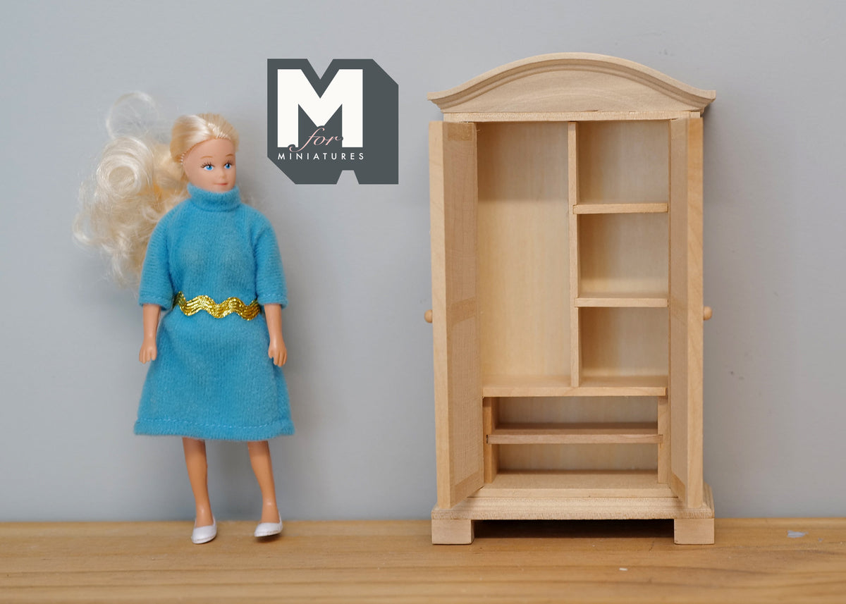 1:12 Dollhouse Supplies bedroom furniture miniature unfinished unpainted wooden dresser closet with 2 swing doors - I013