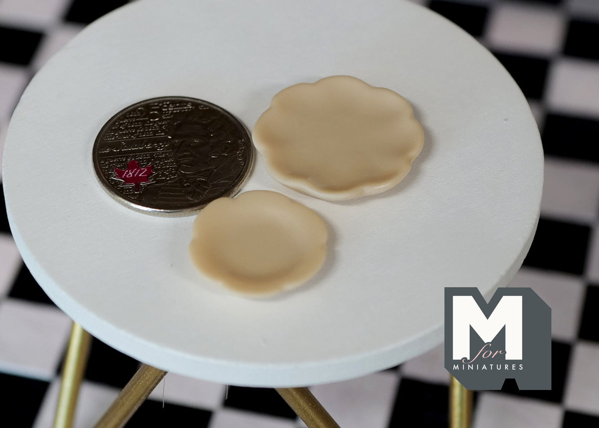 1:12 Scale Miniature Ceramic Plates, Scalloped Rim, Set of 2, 1 inch dia., DIY Dollhouse Supply (cream)