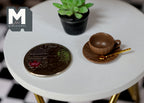 Miniature Cup Saucer and Spoon Set 1:12 Scale Dollhouse Drinkware Set of 3 (brown) (large) (metal) - F077