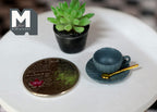 Tasse et soucoupe miniatures à l'échelle 1:12 avec cuillère, ensemble de 3, 1,7 cm de diamètre, fourniture pour maison de poupée DIY (bleu) (grand)