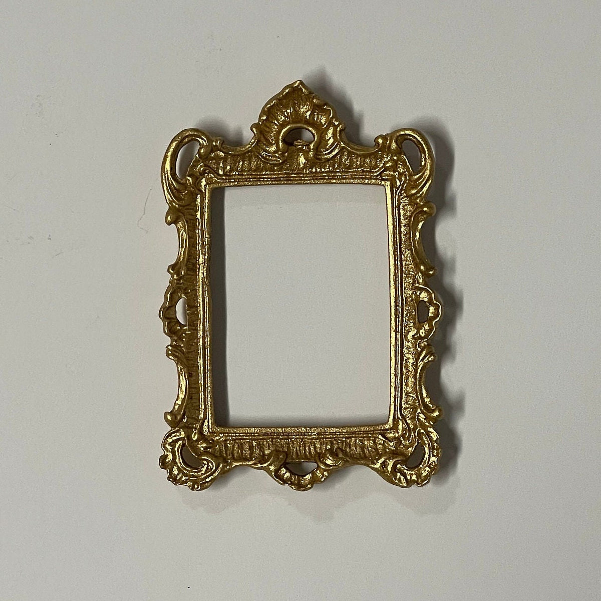 1:12 Scale Miniature Ornate Rectangular Picture Frame, Scrolled Corners, 2-3/8 inch tall, DIY Dollhouse Supply (gold)