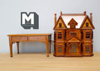 Maison de poupée victorienne miniature en bois à l'échelle 1:144 sur table avec tiroirs, maison dans une maison, ensemble de 2, 11,5 cm de hauteur, fournitures pour maison de poupée à faire soi-même