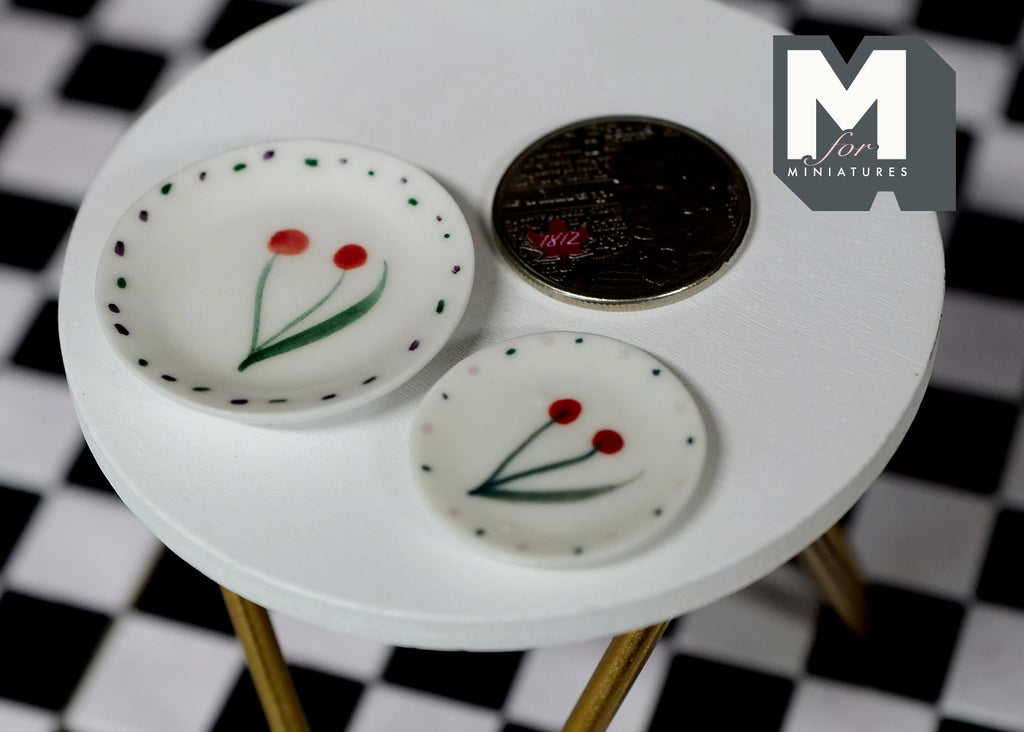1:12 Scale Miniature Ceramic Plates, Large and Medium, Set of 2, 1-5/16 inch dia., DIY Dollhouse Supply