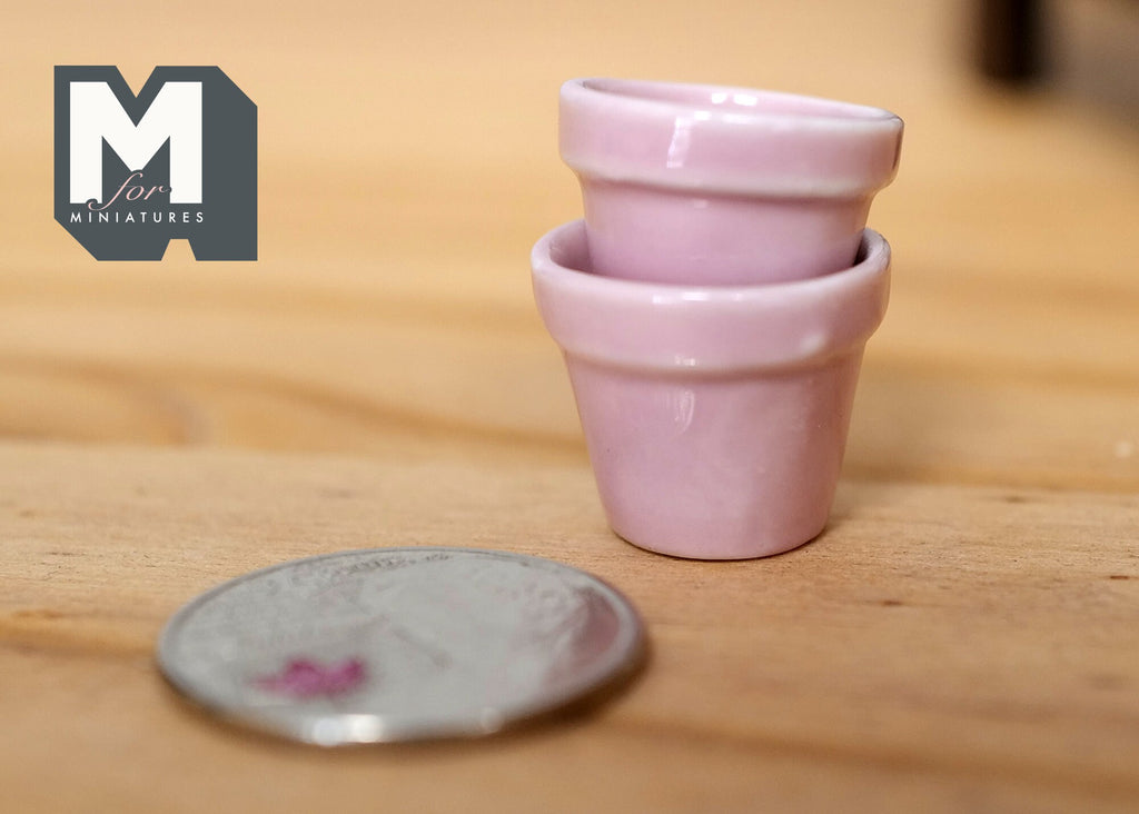 1:12 Dollhouse Miniature Ceramic Round flower pot set of 2 - A068