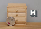 1:12 Scale Miniature Unpainted Wood Nightstand, 3 Drawers, 2-3/8 inch tall, DIY Dollhouse Supply