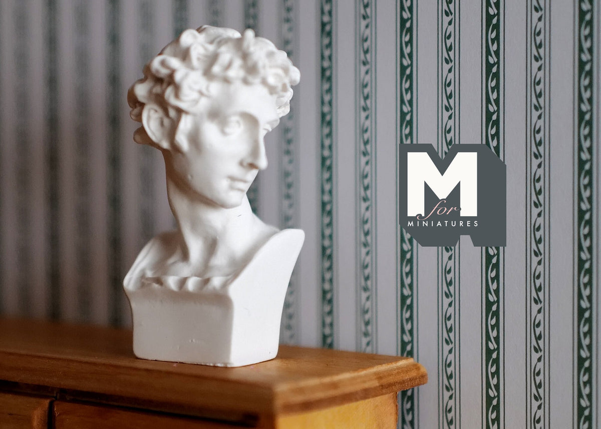 1:12 Scale Miniature Classical Bust Sculpture, Square Base, 2-3/8 inch tall, DIY Dollhouse Supply (white)