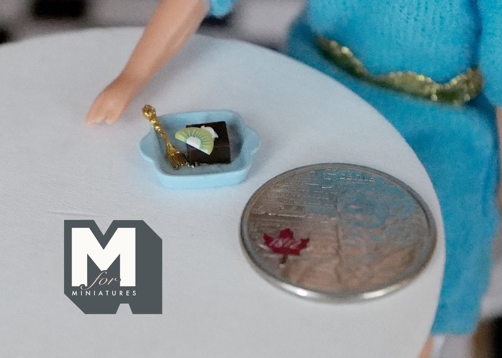 1:12 Scale Miniature Chocolate Brownies in a Light Blue Dish, 9/16 inch wide, DIY Dollhouse Supply