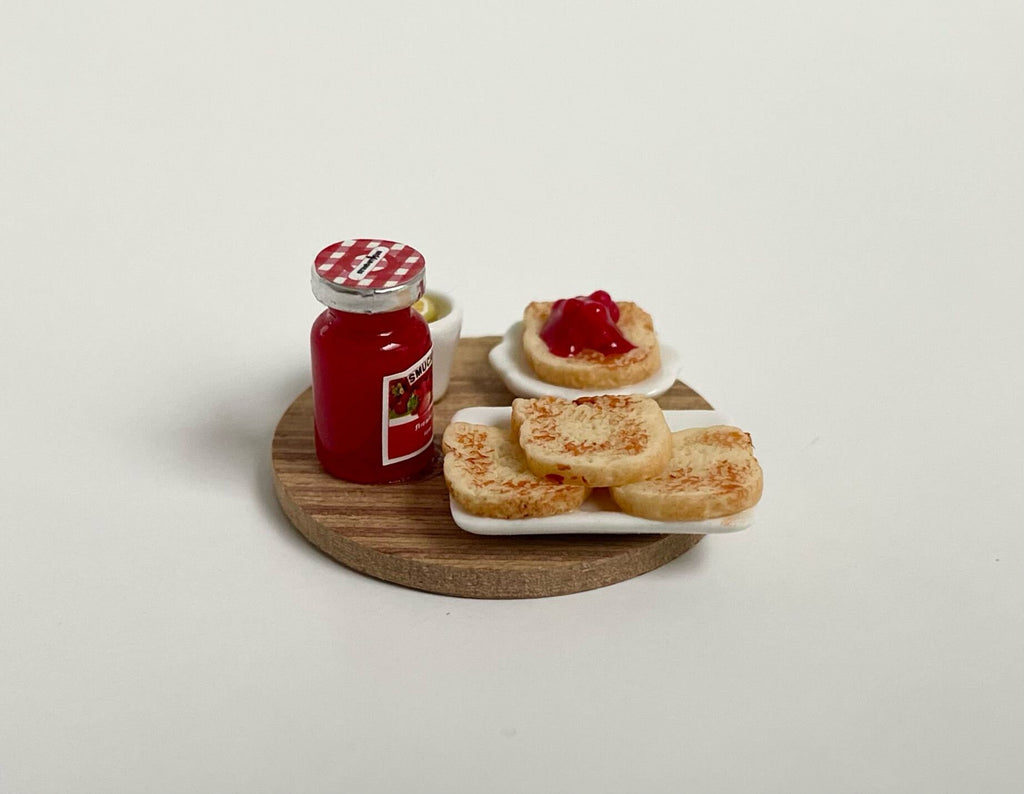 1:12th Dollhouse miniature breakfast, Bread and Jam tray food dish 1 12 scale - E100