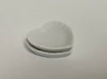 1:12 scale miniature white ceramic heart shaped plates, set of 2, shown stacked on a white surface