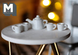Dollhouse Miniatures Ceramic white teapot tea 5 piece set doll house teapot tea cups tray parlour miniature (white) - A016