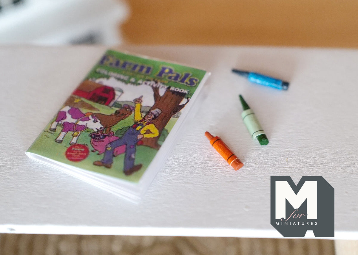 Dollhouse Miniature Dollhouse Miniature Coloring Book with 3 Wax Pen, Dollhouse Miniature Colored Wax Pen  - G055