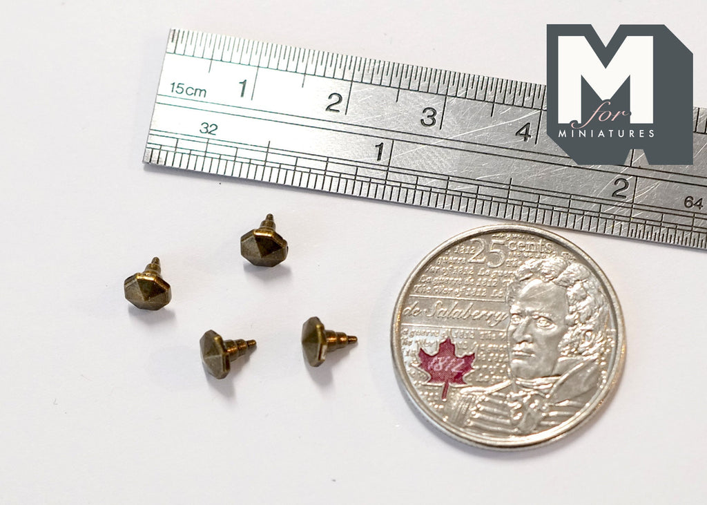 1:12 Scale Miniature Octagonal Faceted Dollhouse Cabinet Knobs, Set of 4, 3/16 inch dia. (bronze) (A1)