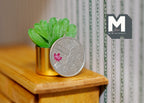 1:12 Scale Miniature Leafy Succulent Plant in Gold Metal Pot, 1-3/16 inch tall, DIY Dollhouse Supply