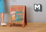 Miniature Pub Beer Folding Floor Sign 1:12 Scale Bar Floor Sign 2-1/16 inch tall (wood) - B016