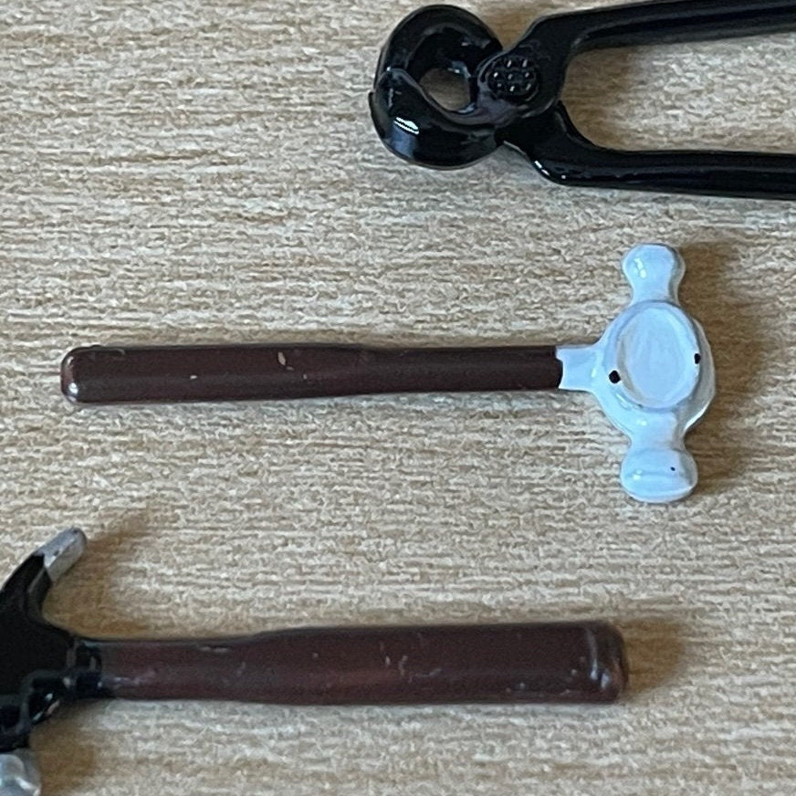 1/12スケール ミニチュア 金属製ハンマー＆やっとこ 3点セット、長さ約3.3cm、ドールハウスDIY用品