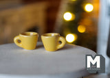 1:12 miniature ceramic coffee mug with handle tea cup set of 2 (yellow) - A076