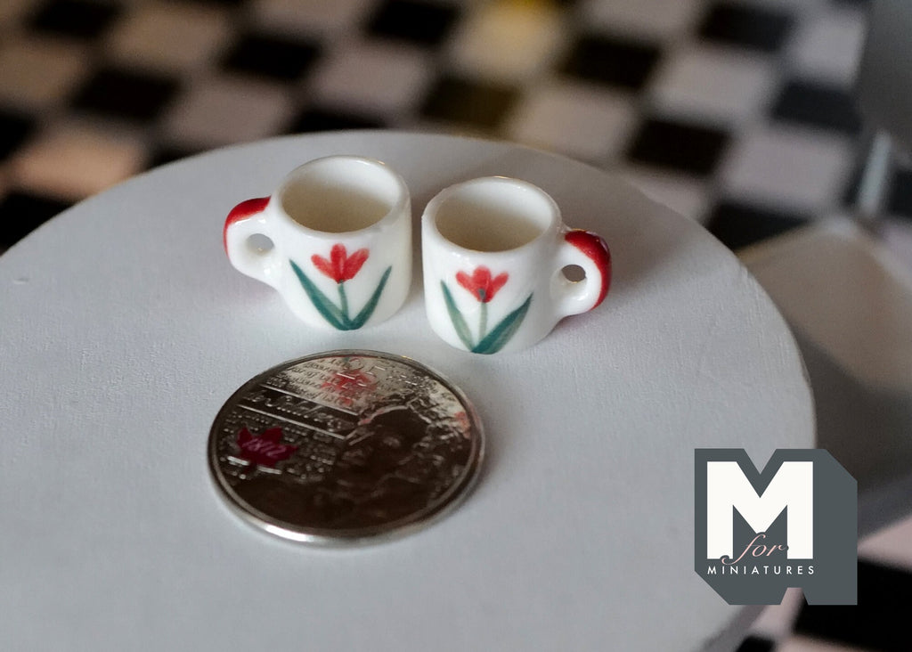 1:12 miniature ceramic coffee mug with handle tea cup set of 2 - A081