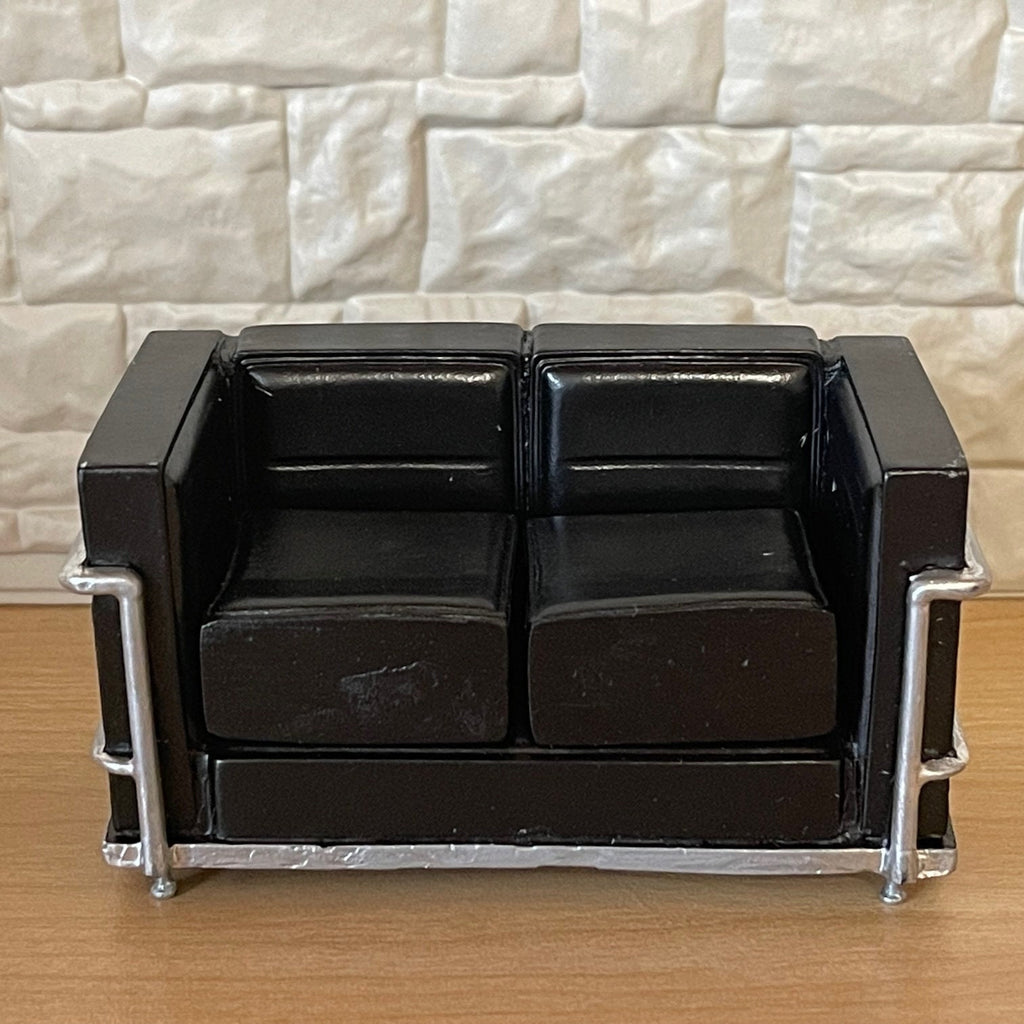 1:12 Scale Miniature Modern Loveseat, Silver Frame, Solid Cushions, 4 inch long, DIY Dollhouse Supply (cast resin) (black)