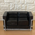 1:12 Scale Miniature Modern Loveseat, Silver Frame, Solid Cushions, 4 inch long, DIY Dollhouse Supply (cast resin) (black)