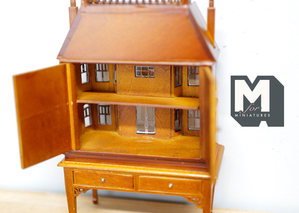 1:144 Scale Miniature Wood Victorian Dollhouse on Table with Drawers, House in a House, Set of 2, 4-1/2 inch tall, DIY Dollhouse Supply