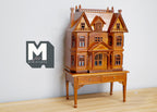 Maison de poupée victorienne miniature en bois à l'échelle 1:144 sur table avec tiroirs, maison dans une maison, ensemble de 2, 11,5 cm de hauteur, fournitures pour maison de poupée à faire soi-même