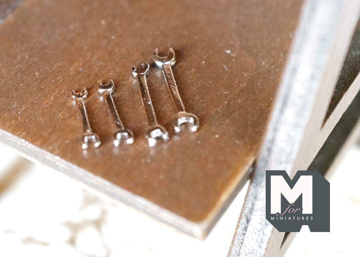 1:12 Scale Miniature Open End Wrenches, Set of 4, 11/16 inch long, DIY Dollhouse Supply