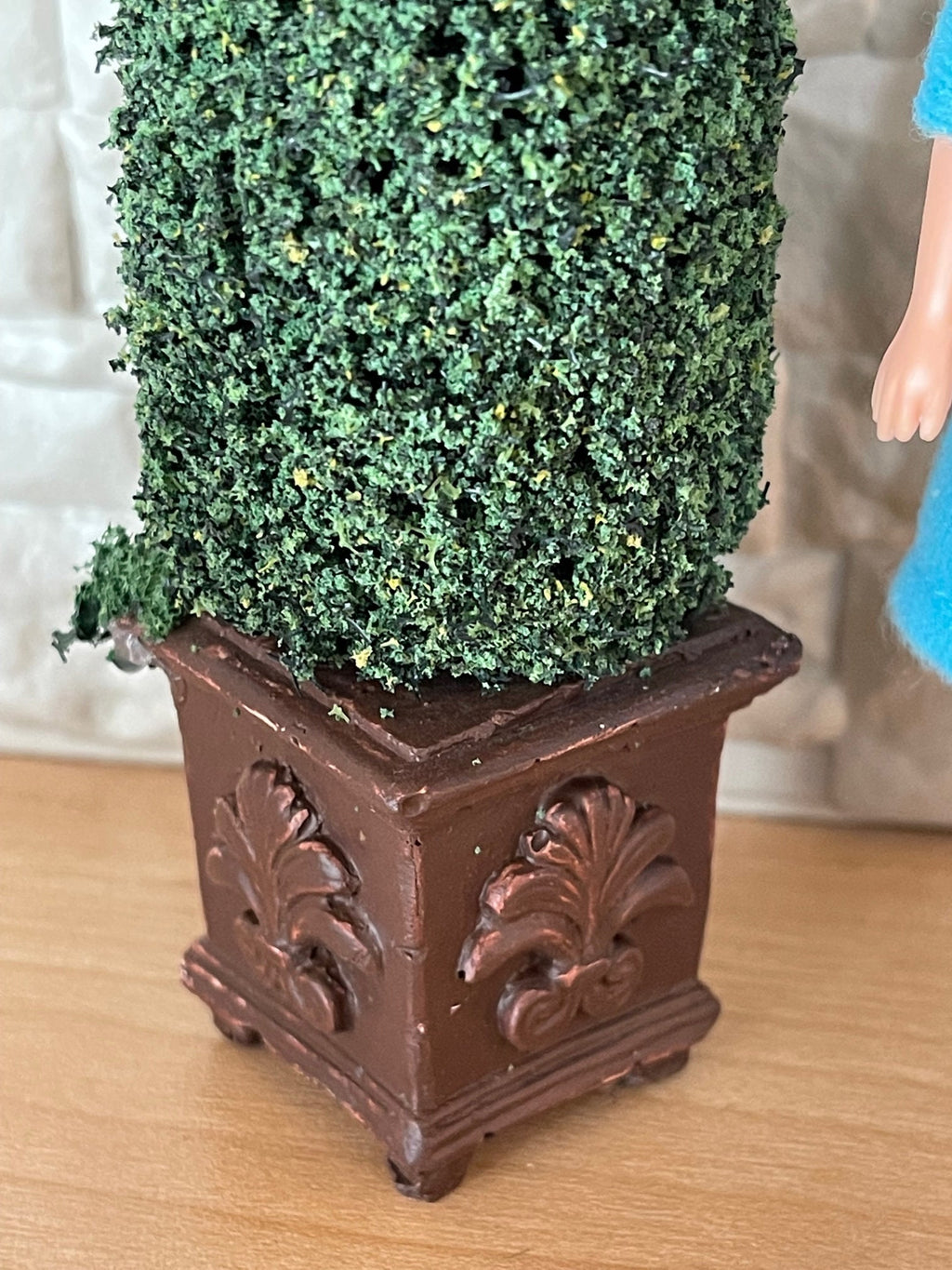 1:12 Scale Miniature Cone Topiary in Carved Square Planter, 6 inch tall, DIY Dollhouse Supply