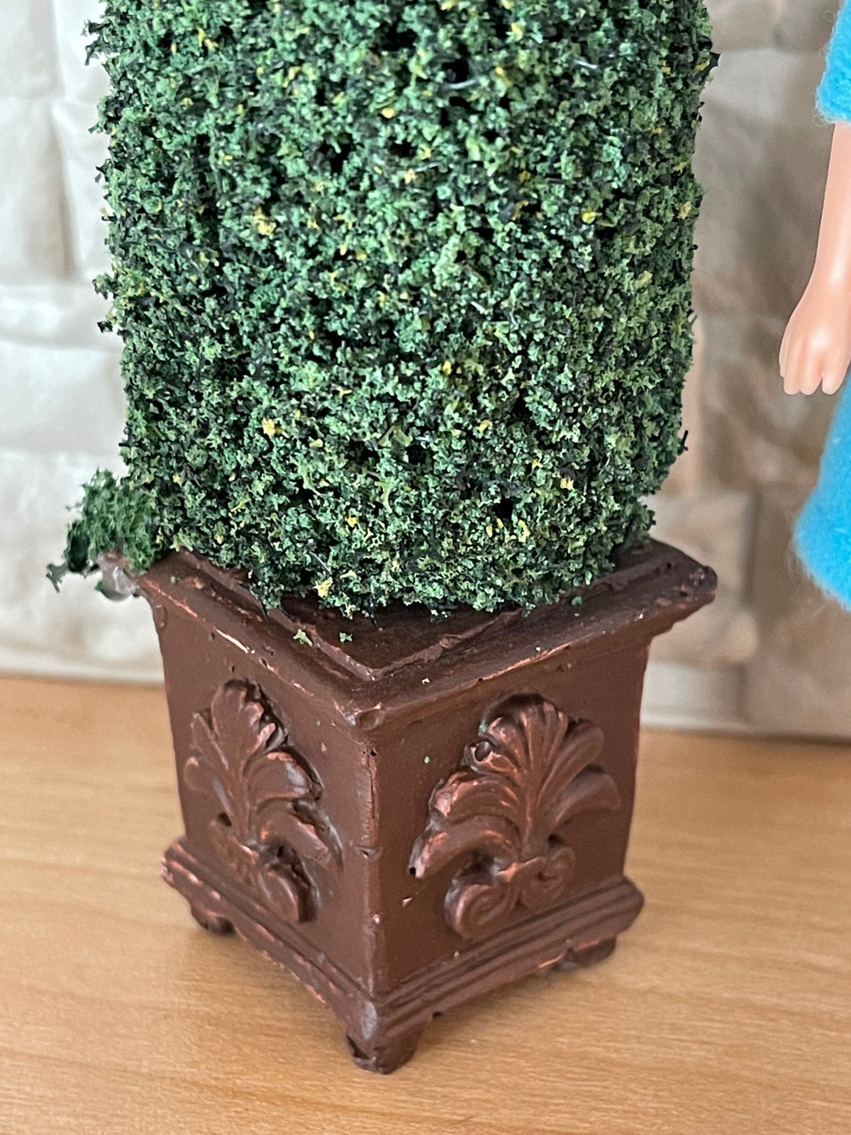 1:12 Scale Miniature Cone Topiary in Carved Square Planter, 6 inch tall, DIY Dollhouse Supply