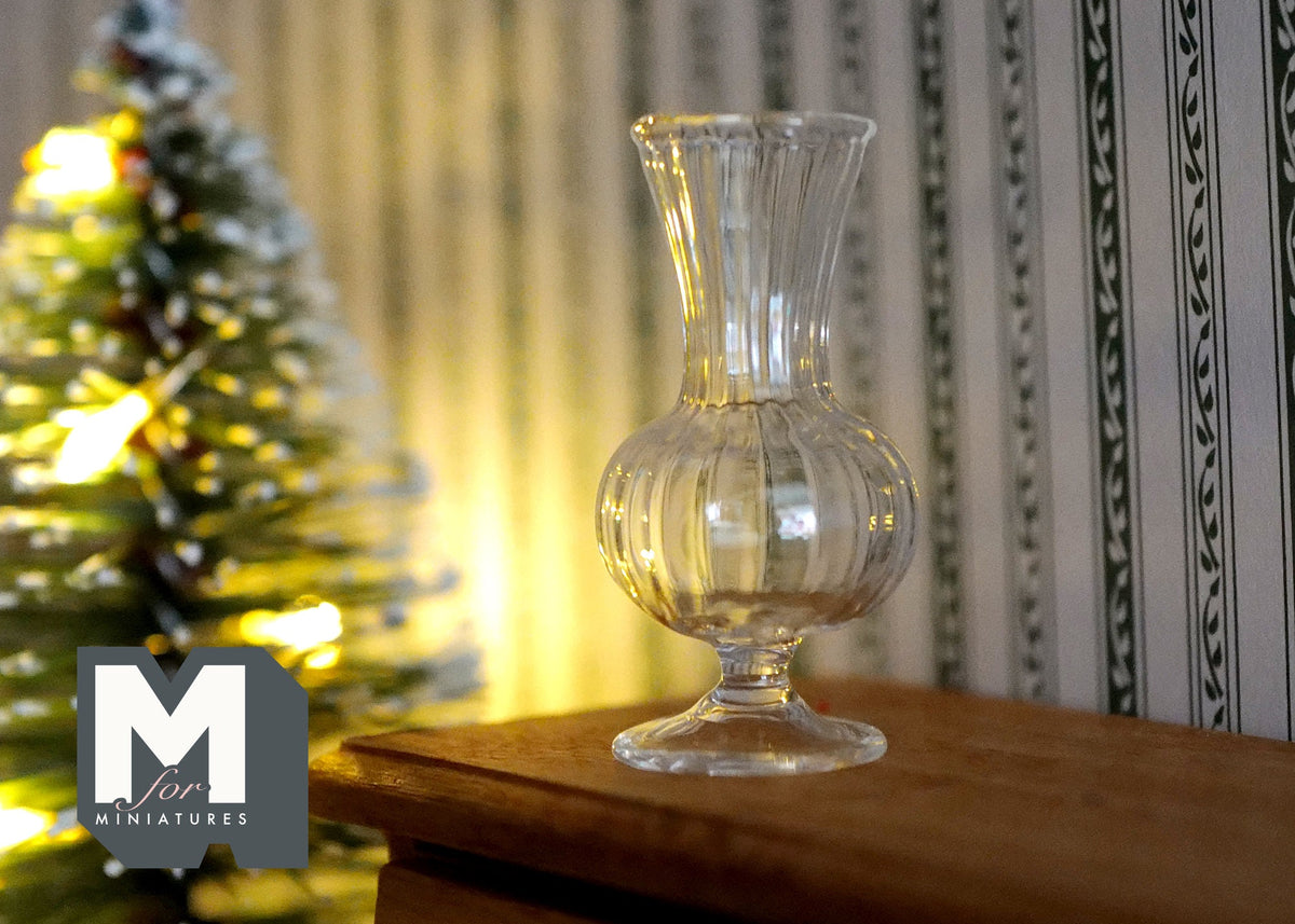 1:12 Scale Miniature Clear Glass Vase with Flared Top, 1-9/16 inch tall, DIY Dollhouse Supply