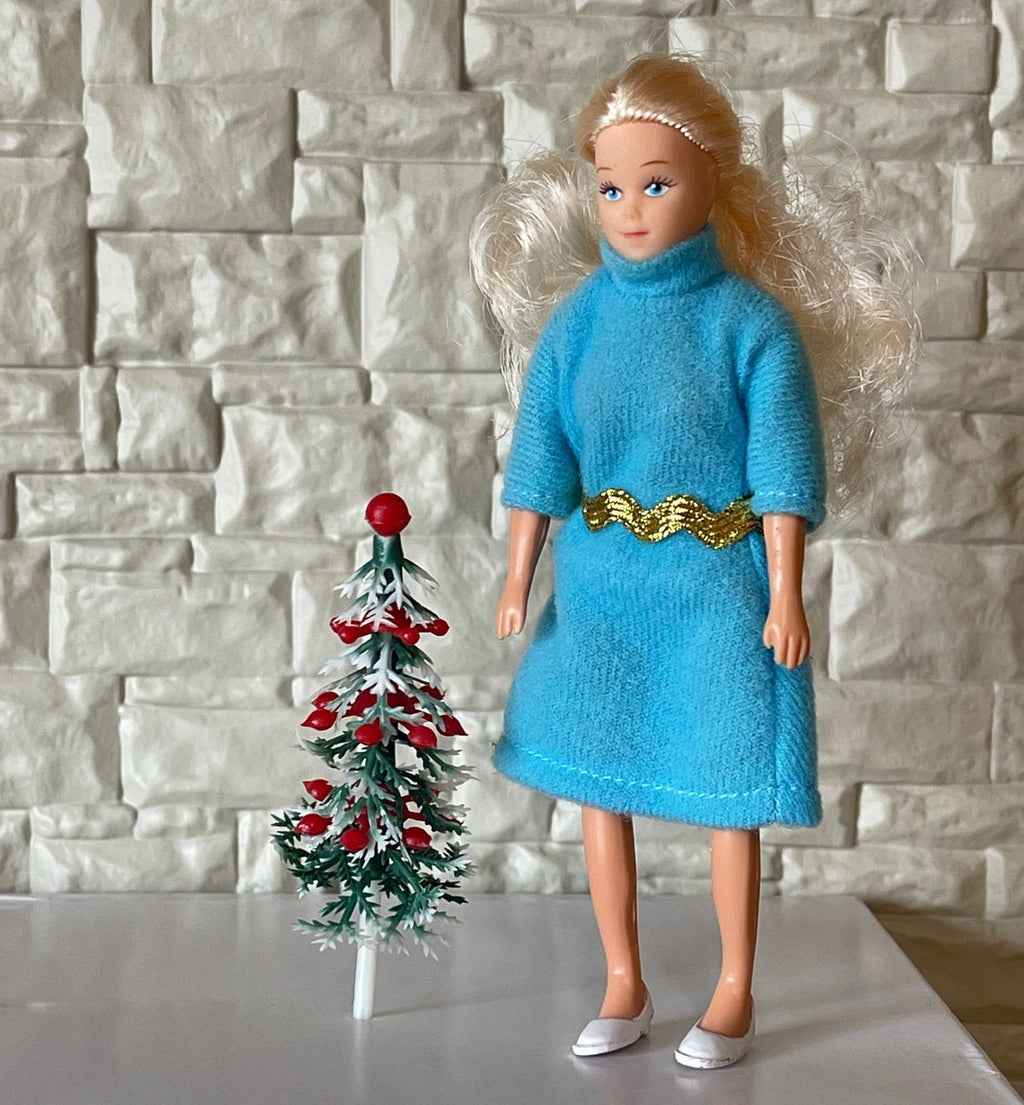 1:12 Scale Miniature Frosted Christmas Tree with Red Berries, 4-1/2 inch tall, DIY Dollhouse Supply