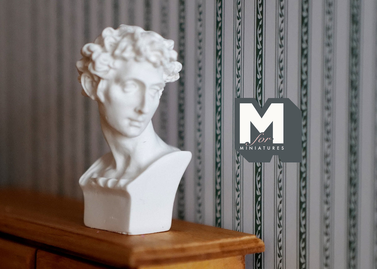 1:12 Scale Miniature Classical Bust Sculpture, Square Base, 2-3/8 inch tall, DIY Dollhouse Supply (white)