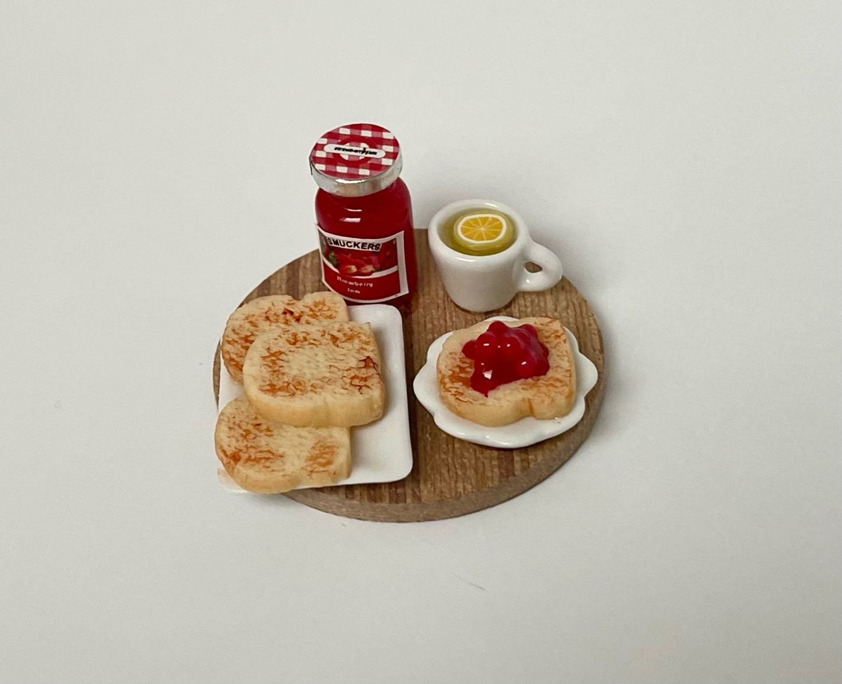 1:12th Dollhouse miniature breakfast, Bread and Jam tray food dish 1 12 scale - E100