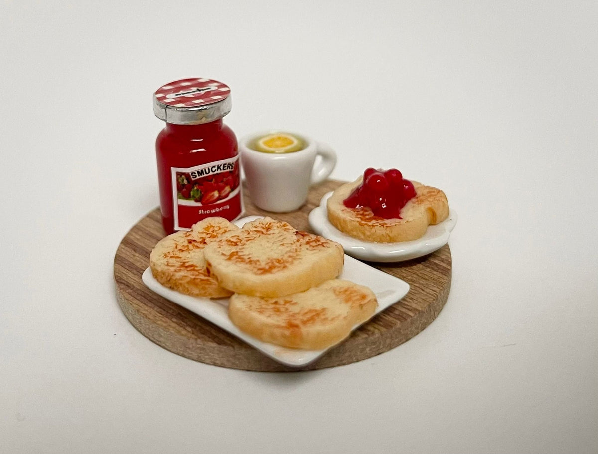 1:12th Dollhouse miniature breakfast, Bread and Jam tray food dish 1 12 scale - E100
