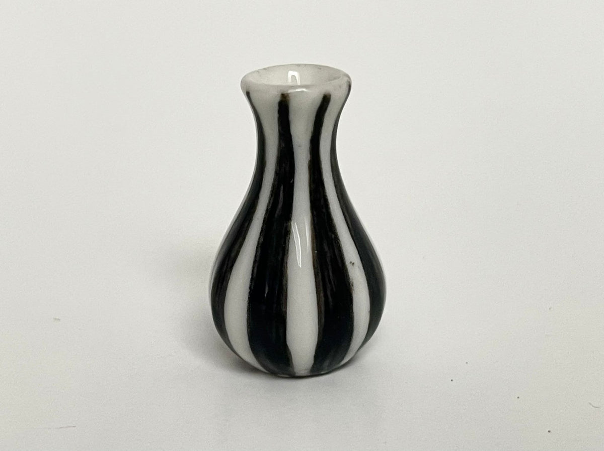 1:12 Scale Miniature Ceramic Flower Vase, Vertical Stripes, 1-1/16 inch tall, DIY Dollhouse Supply (white and black)