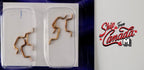 1:12 scale miniature door pulls in gold with round eye ends, set of 6, shown in a clear case