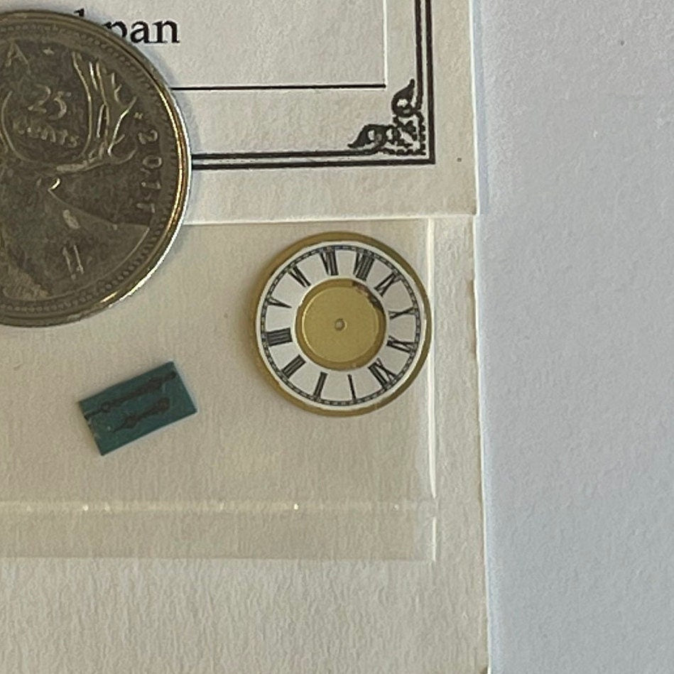 1:12 Scale Miniature Clock Face Set with Roman Numerals, Ring, Hands and Center Nail, 9/16 inch dia., DIY Dollhouse Supply (non working)