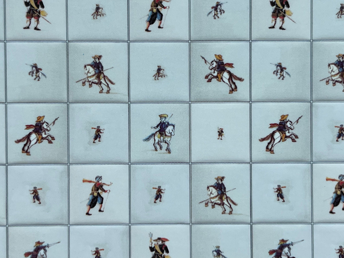 1:12 Scale Miniature Delft Tile Sheet with Horsemen and Hunters, 22 x 14 Tiles, 11-1/2 x 6-13/16 inch, DIY Dollhouse Supply