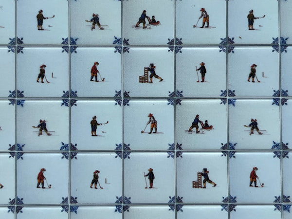 Dollhouse Hockey and Skating Tile Miniature Square Wall Tile Sheet Delft Tile 22 x 14 tiles - 11-1/2" x 6-13/16"