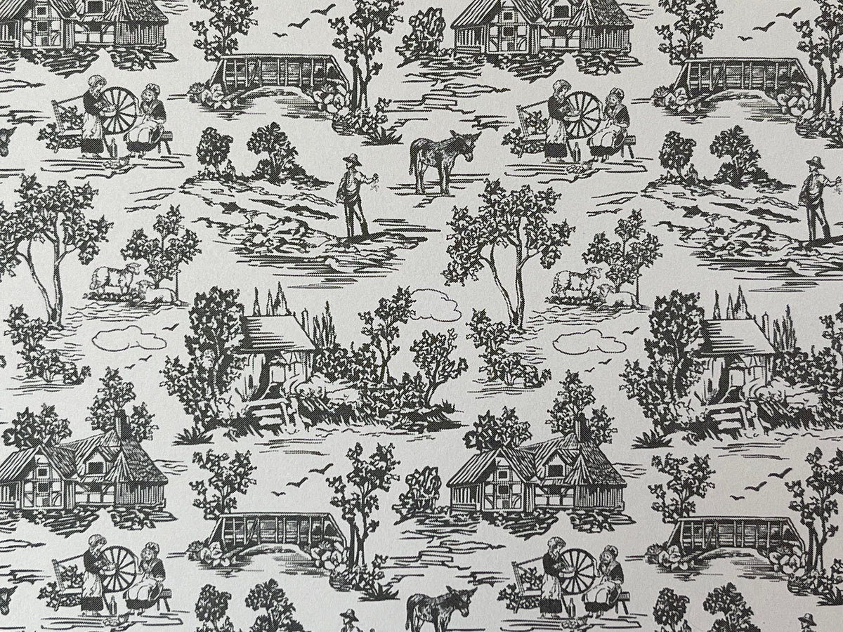 1:12 Scale Miniature Country Scene Toile Wallpaper, 18-1/8 x 11-7/16 inch, DIY Dollhouse Supply (charcoal)