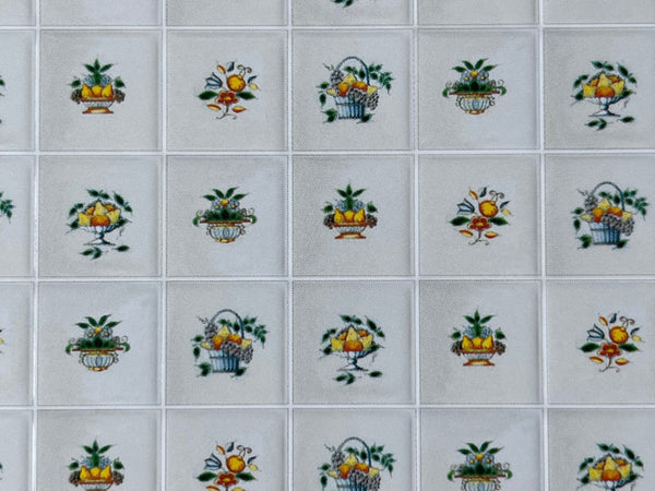 Dollhouse Flower and Fruit Tile Miniature Square Wall Tile Sheet 22 x 14 tiles - 11-1/2 inch wide -