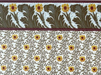 1:12 scale miniature sunflower wallpaper in cream with printed border of large sunflowers and gray-green leaves