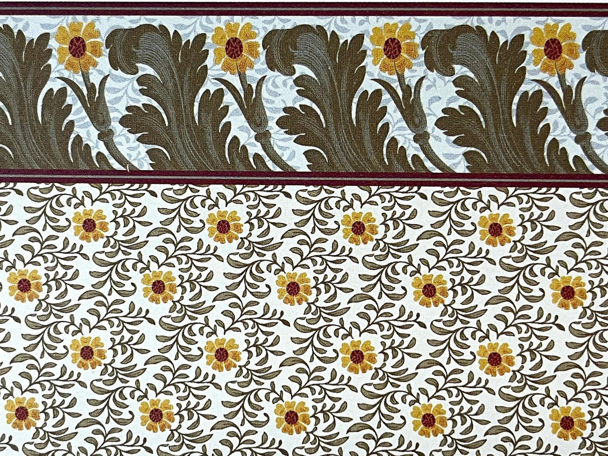 1:12 Scale Miniature Sunflower Wallpaper with Printed Border, 17-15/16 x 11-7/16 inch, DIY Dollhouse Supply (cream)