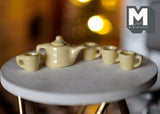 Dollhouse Miniatures Ceramic yellow teapot tea 5 piece set doll house teapot tea cups tray parlour miniature - A016