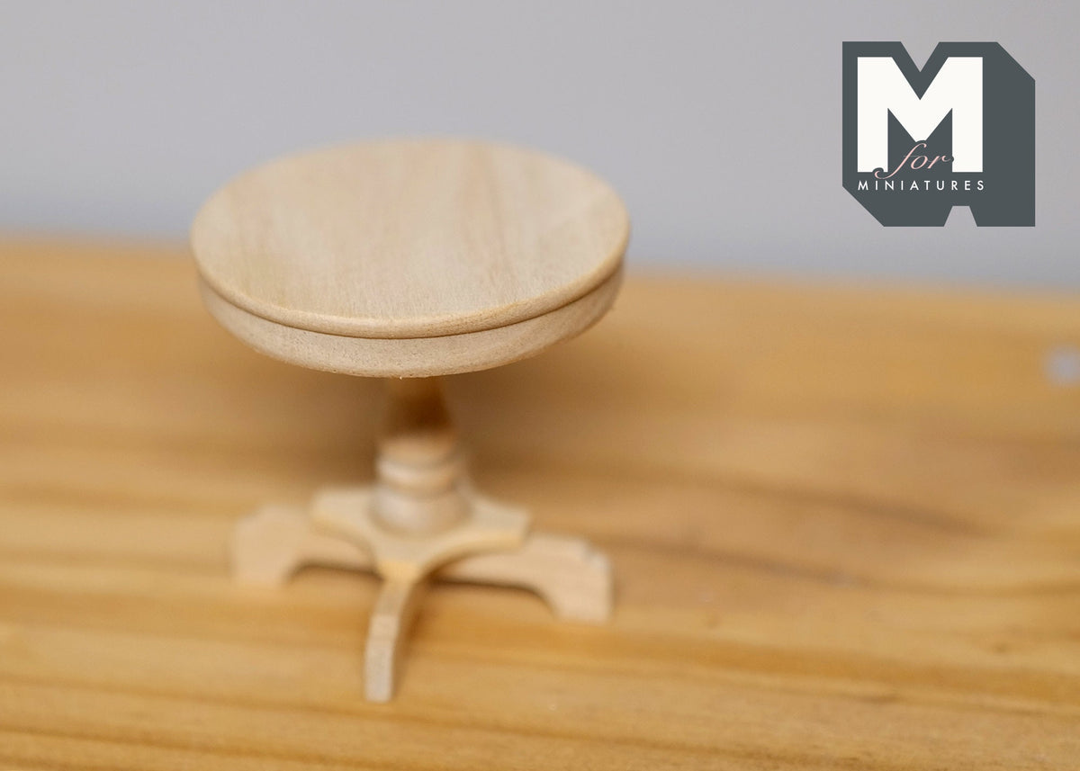 1:12 Scale Miniature Unpainted Wood Round Pedestal End Table, 1-15/16 inch dia., DIY Dollhouse Supply