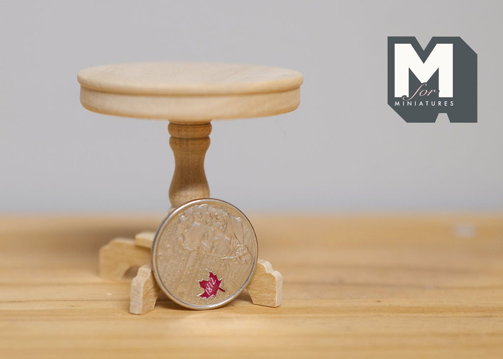 1:12 Scale Miniature Unpainted Wood Round Pedestal End Table, 1-15/16 inch dia., DIY Dollhouse Supply