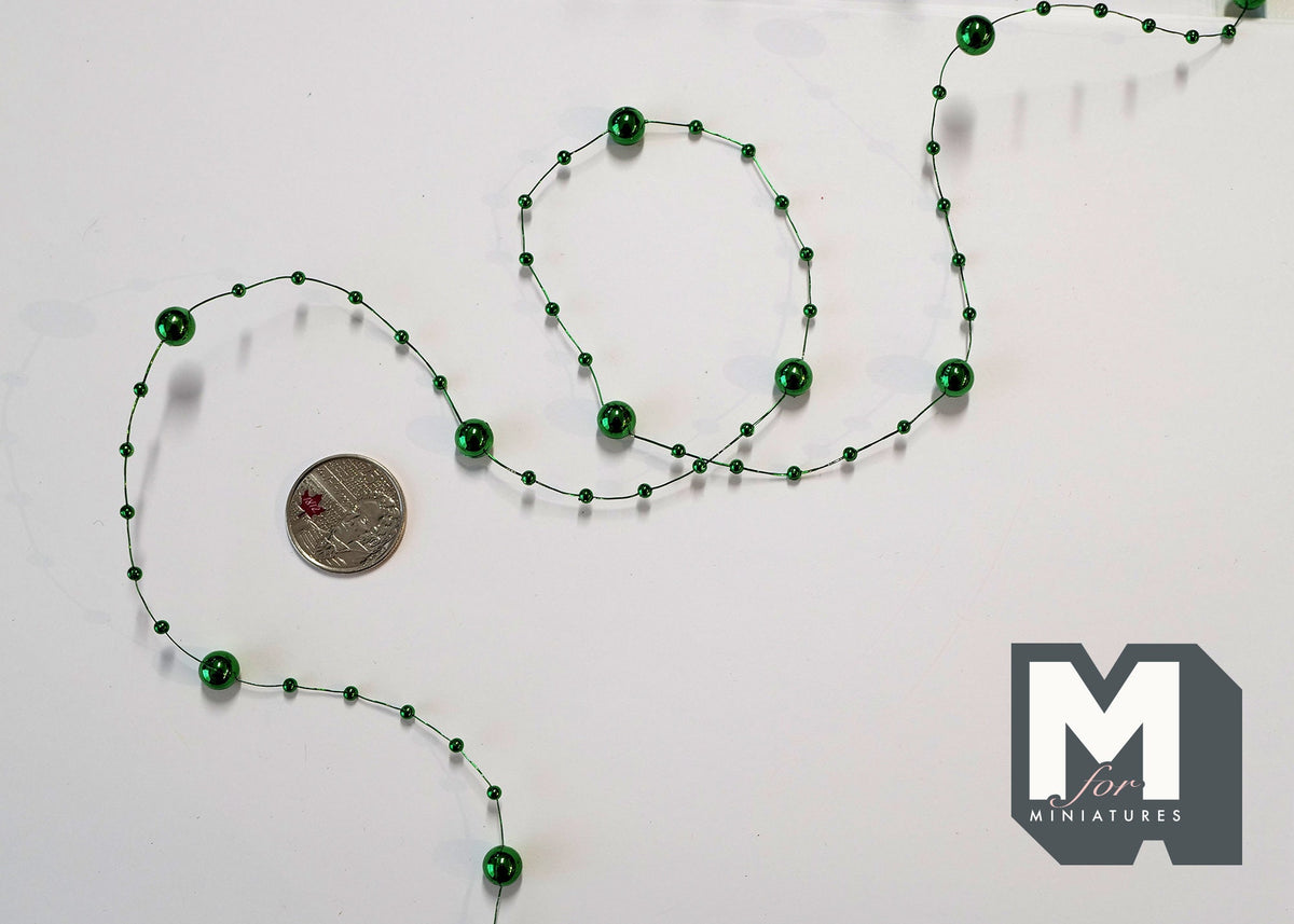 1:12 Scale Miniature Green Bead Chain with Large and Small Beads, 12 inch long, Cut to length, DIY Dollhouse Supply