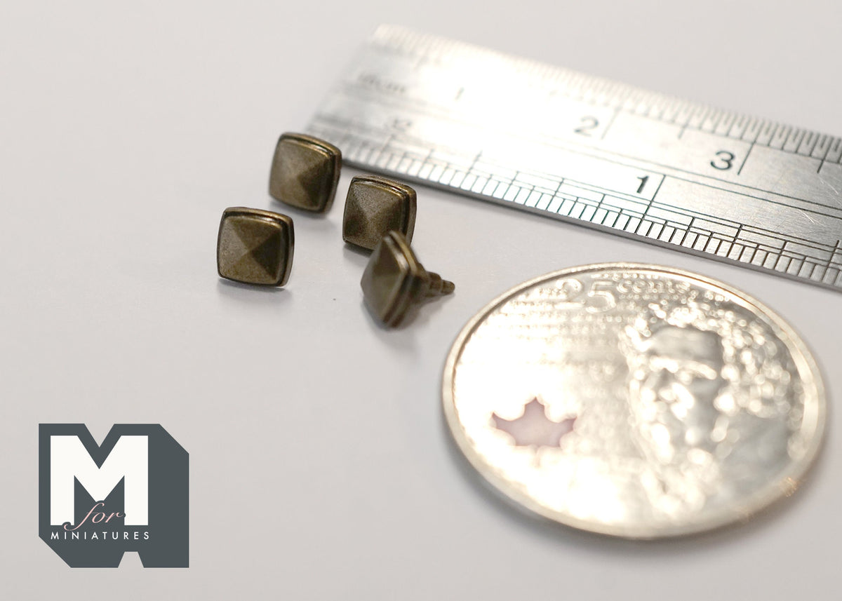 1:12 Scale Miniature Dollhouse Square Cabinet Knobs, Set of 4, 3/16 inch wide (antique brass) (Y)