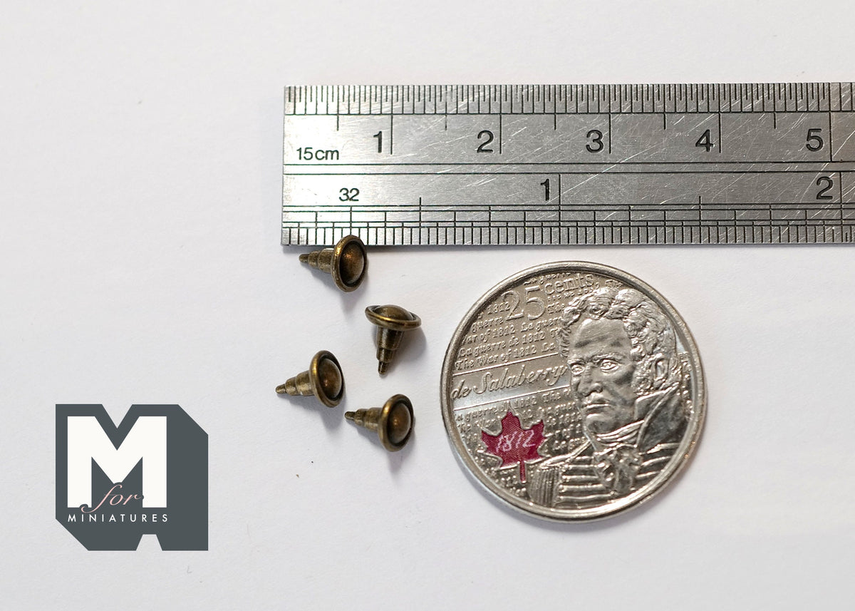 1:12 Scale Miniature Antique Brass Round Cabinet Knobs, Set of 4, 1/4 inch (W)