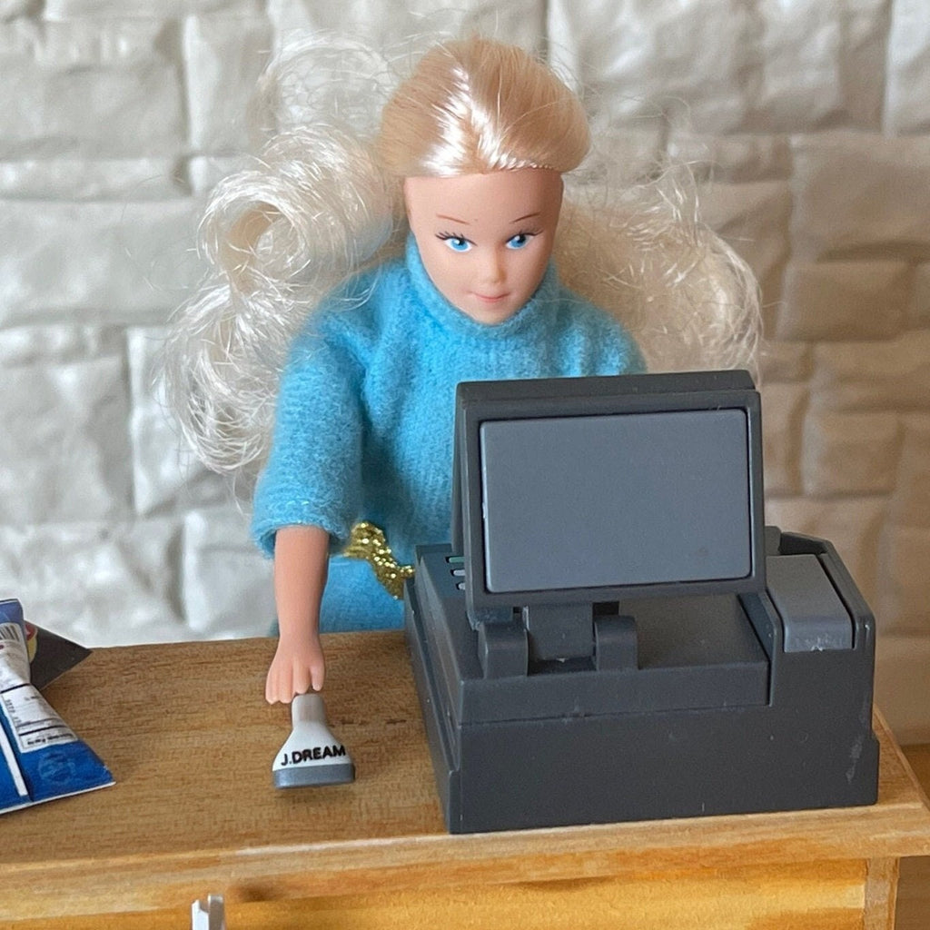 1:12 Miniature Cash Register with 2 Monitors and Barcode Scanner Set of 2 - C098